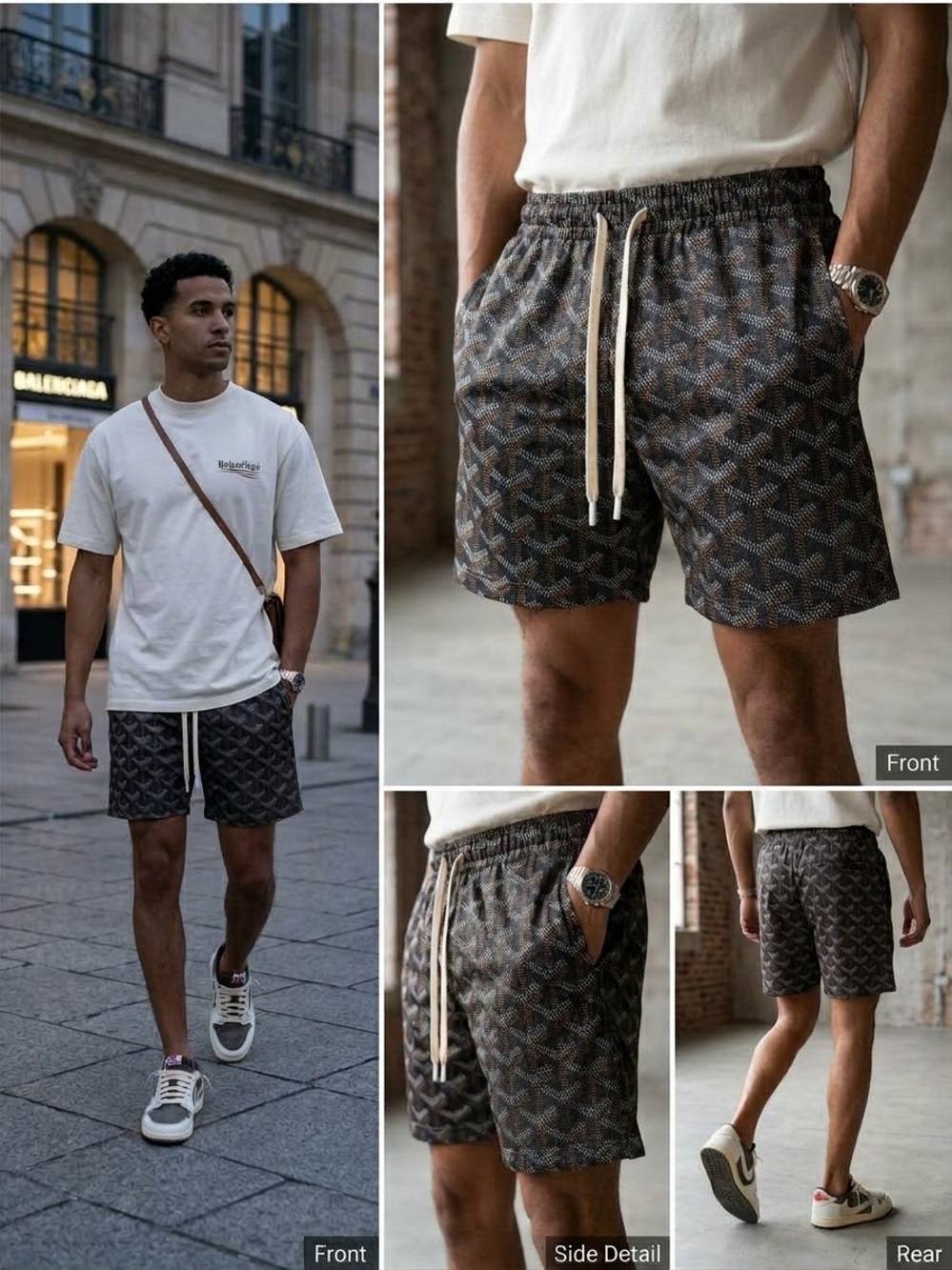NWT Bravest Studios Black Paris Shorts (Goyard Print) Size XS